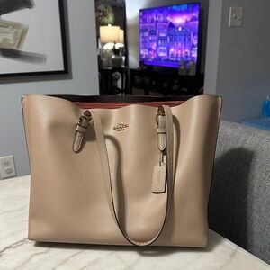 Coach Beige Leather Tote Bag